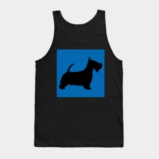 Scottish Terrier Dog Silhouette - Black on Scottish Saltire Blue Background Tank Top